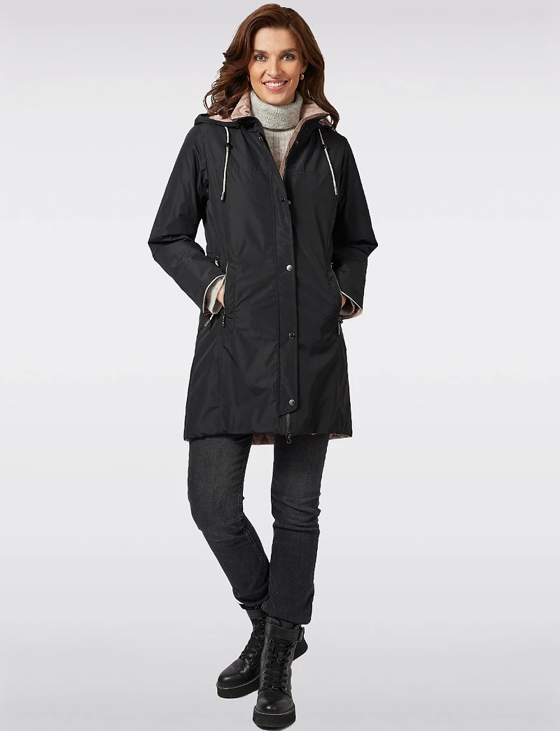 Reversible Smooth & Quilt Hood Rain Resistant Drawstring Waist Coat by Frandsen