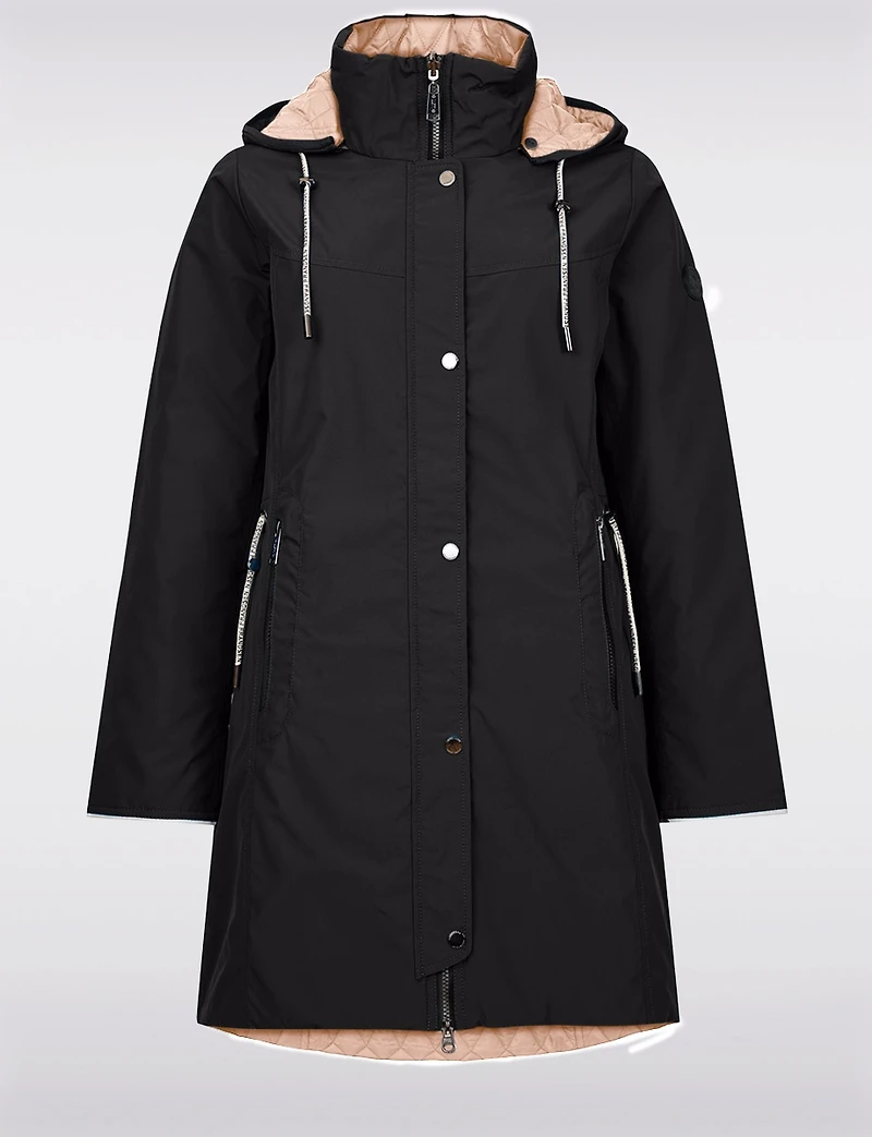 Reversible Smooth & Quilt Hood Rain Resistant Drawstring Waist Coat by Frandsen