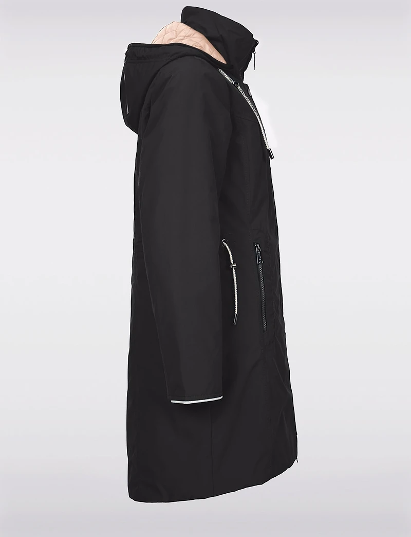 Reversible Smooth & Quilt Hood Rain Resistant Drawstring Waist Coat by Frandsen
