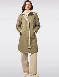 Chic Straight Cut Water Resistant Sherpa Trim Detachable Hood Coat by Frandsen