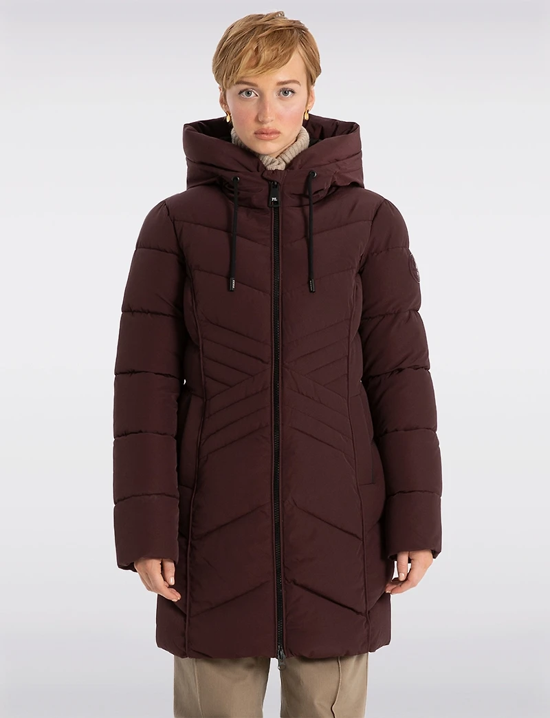 Slim Fit Vegan Long Matte Maxi Puffer Coat with Attached Hood by Point Zero
