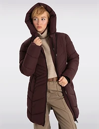 Slim Fit Vegan Long Matte Maxi Puffer Coat with Attached Hood by Point Zero