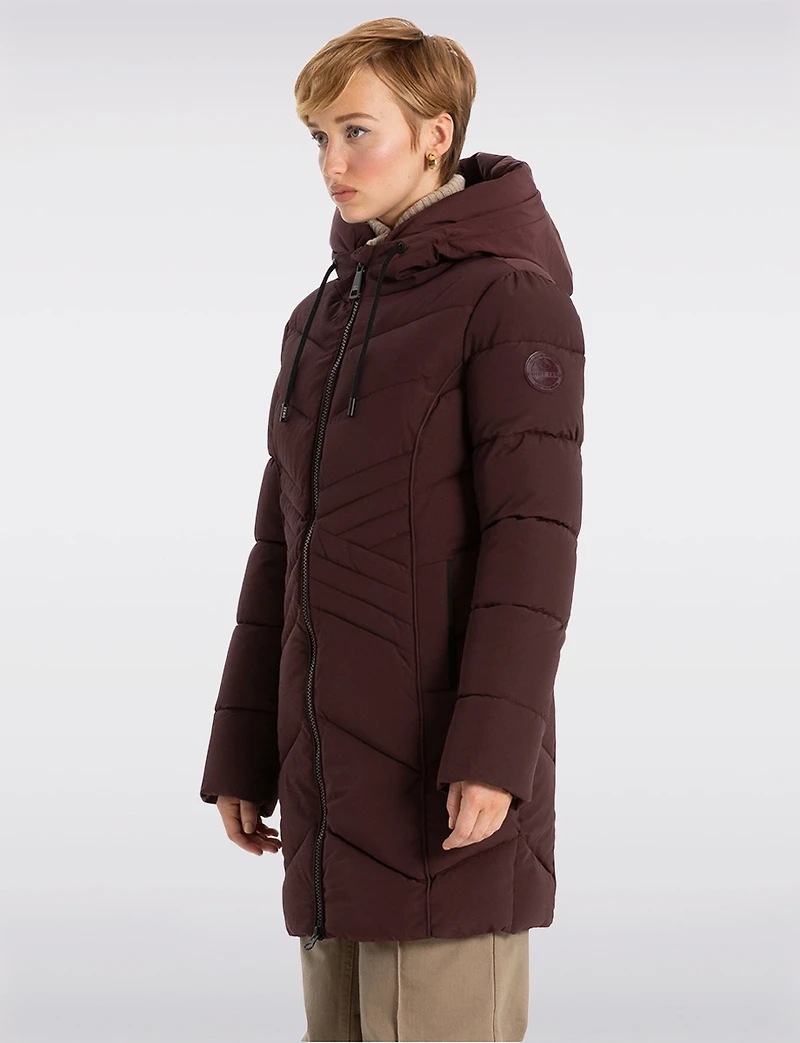 Slim Fit Vegan Long Matte Maxi Puffer Coat with Attached Hood by Point Zero