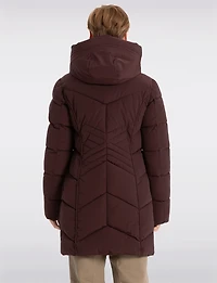 Slim Fit Vegan Long Matte Maxi Puffer Coat with Attached Hood by Point Zero
