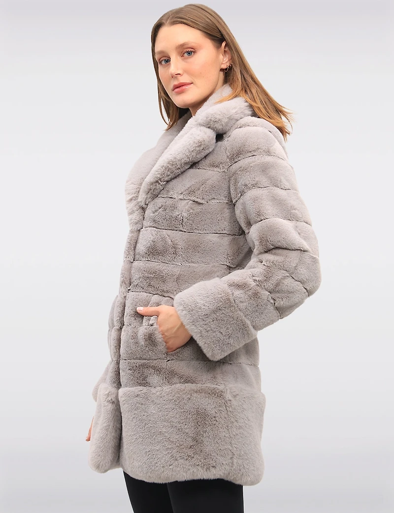 Glamorous Notch Collar Faux Fur Quilted Coat with Pockets by Jones New York