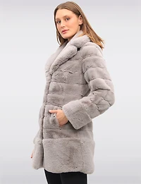 Glamorous Notch Collar Faux Fur Quilted Coat with Pockets by Jones New York