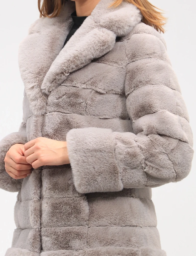 Glamorous Notch Collar Faux Fur Quilted Coat with Pockets by Jones New York