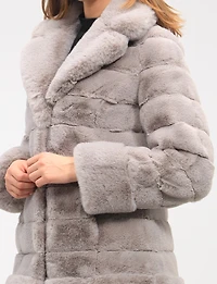 Glamorous Notch Collar Faux Fur Quilted Coat with Pockets by Jones New York