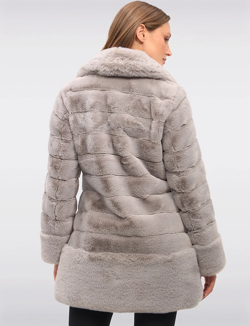 Glamorous Notch Collar Faux Fur Quilted Coat with Pockets by Jones New York