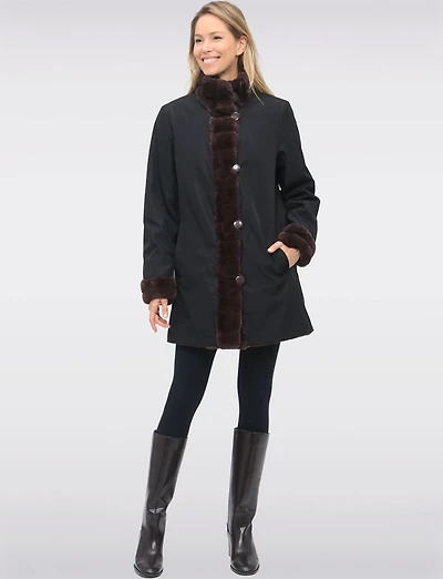Vegan Reversible Faux Fur Coat Button Front Closure by Saki
