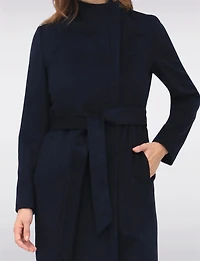 Sophisticated Wool Blend Zip Front Coat with Belt and Large Collar by Cole Haan