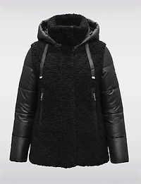 Ella Versatile 2-in-1 Hooded Puffer Sherpa Jacket & Vest Zip-Off Sleeves by Saki