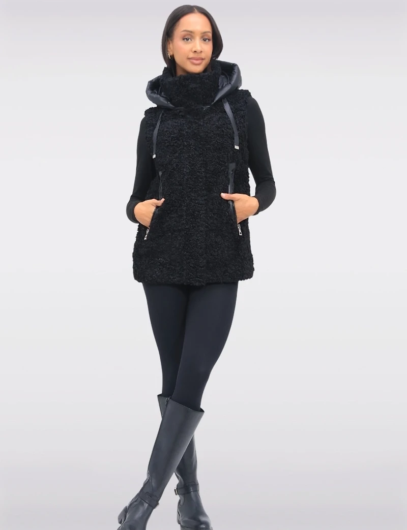 Ella Versatile 2-in-1 Hooded Puffer Sherpa Jacket & Vest Zip-Off Sleeves by Saki