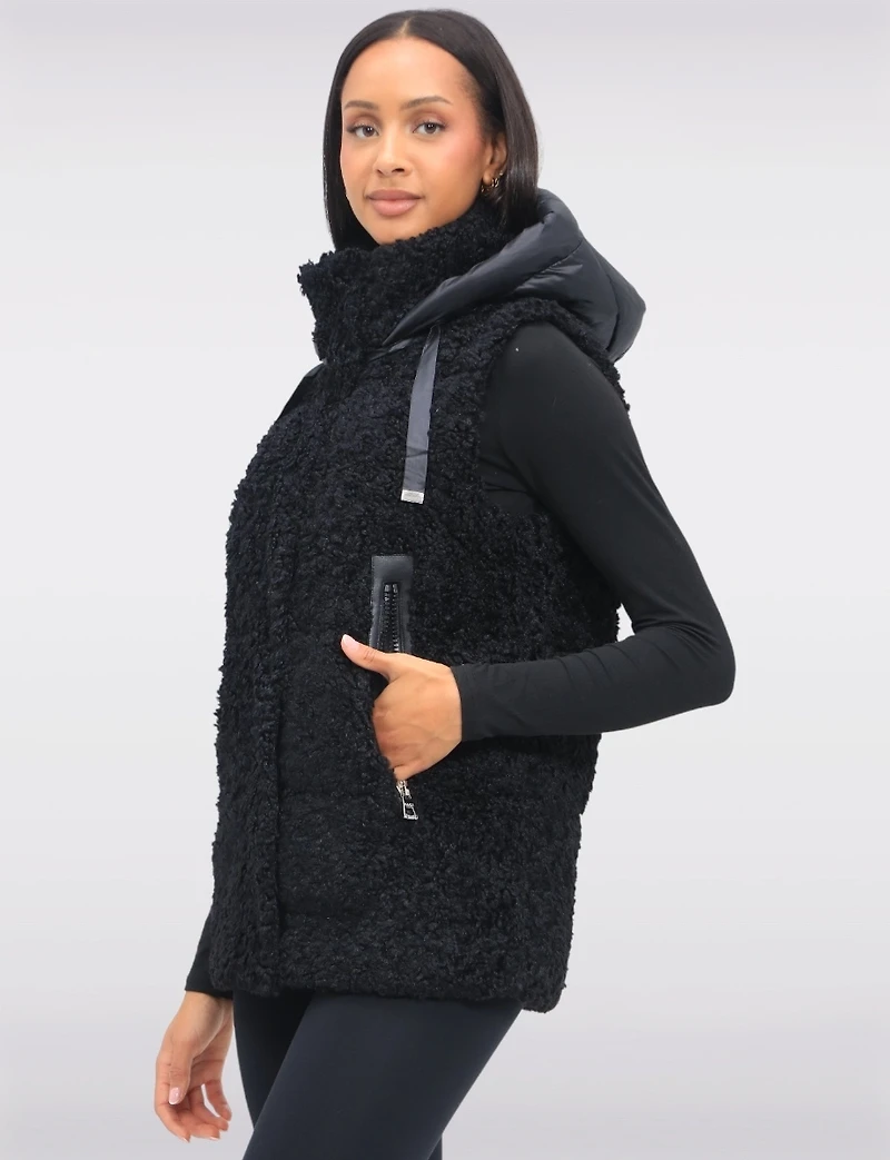 Ella Versatile 2-in-1 Hooded Puffer Sherpa Jacket & Vest Zip-Off Sleeves by Saki