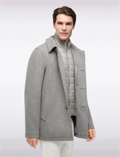 Versatile Tailored Breathable Wool-Blend Coat with Detachable Puffer Bib by Geox