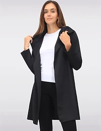 Draped Front Long Cardigan with Floral Jacquard & Waterfall Collar by Perle