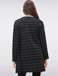 Flowy Draped-Front Textured Jacquard Print Cardigan with Long Sleeves  by Perle