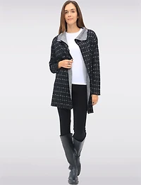 Flowy Draped-Front Textured Jacquard Print Cardigan with Long Sleeves  by Perle