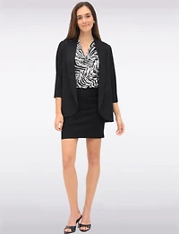 Sleek Stretch 3/4 Sleeve Blazer with Roll Cuffs and Rounded Hemline by Perle