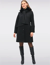 Luxurious Integrated Faux Fur Trim Hooded Scarf Coat by Saki