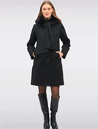 Luxurious Integrated Faux Fur Trim Hooded Scarf Coat by Saki