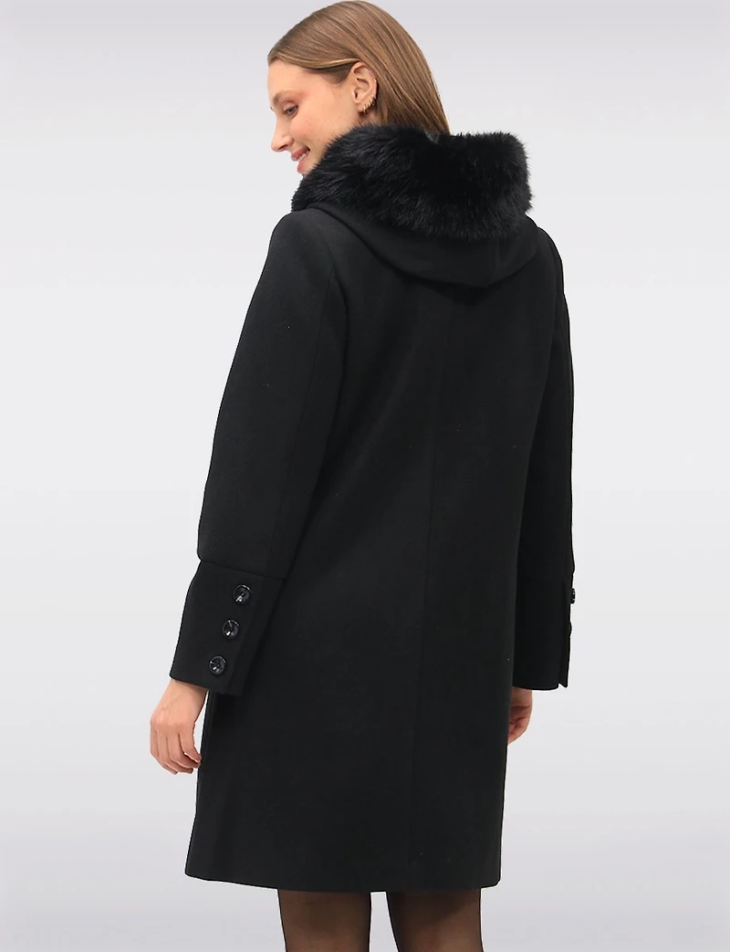 Luxurious Integrated Faux Fur Trim Hooded Scarf Coat by Saki