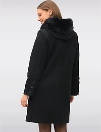 Luxurious Integrated Faux Fur Trim Hooded Scarf Coat by Saki