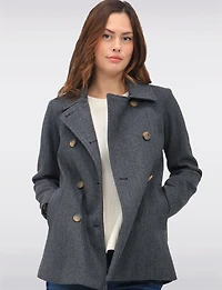 Double-Breasted Twill Short Classic Peacoat by Only