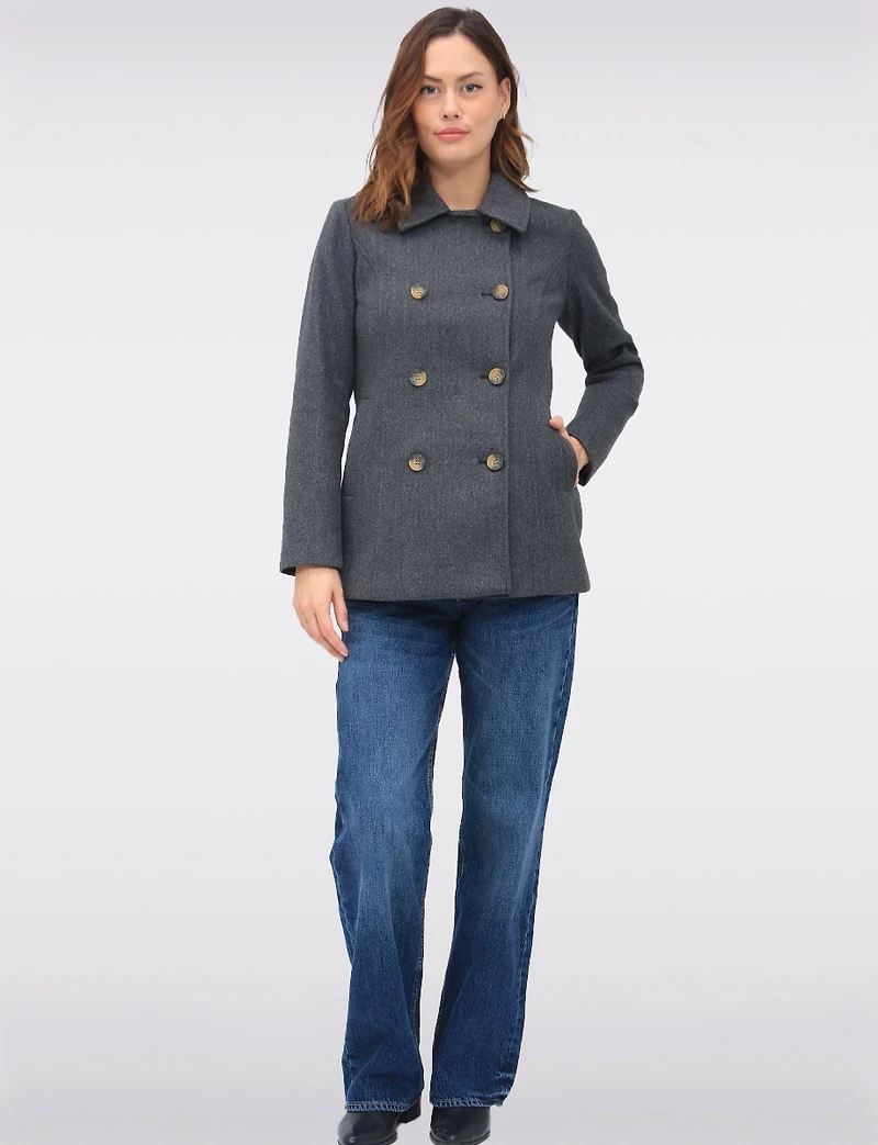 Double-Breasted Twill Short Classic Peacoat by Only