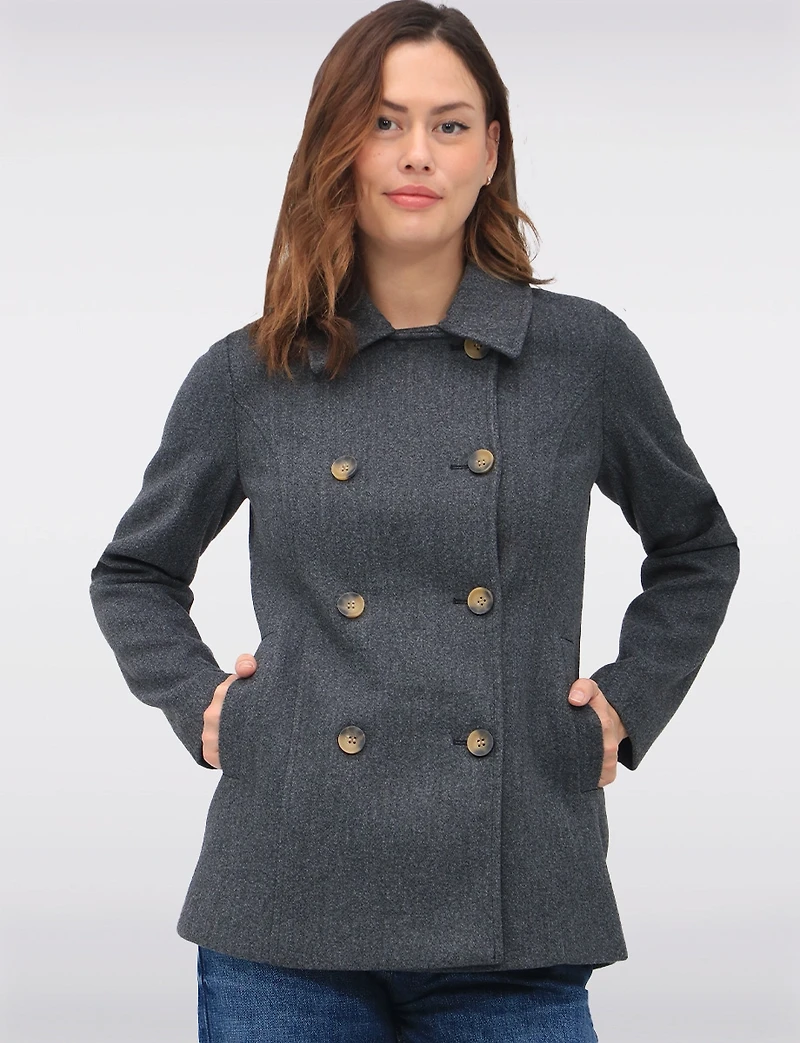 Double-Breasted Twill Short Classic Peacoat by Only