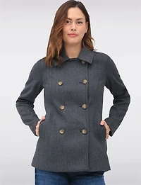 Double-Breasted Twill Short Classic Peacoat by Only