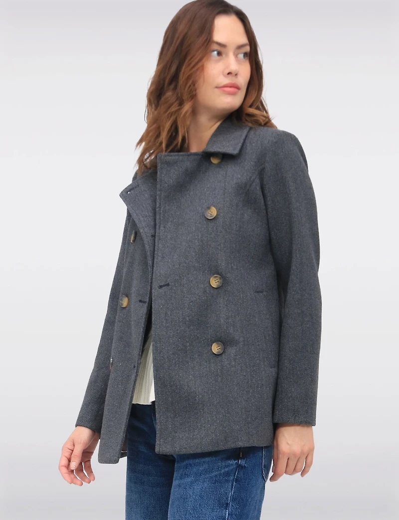 Double-Breasted Twill Short Classic Peacoat by Only