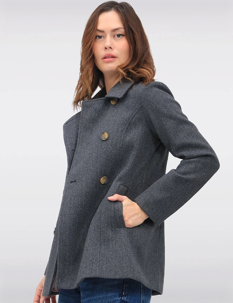 Double-Breasted Twill Short Classic Peacoat by Only