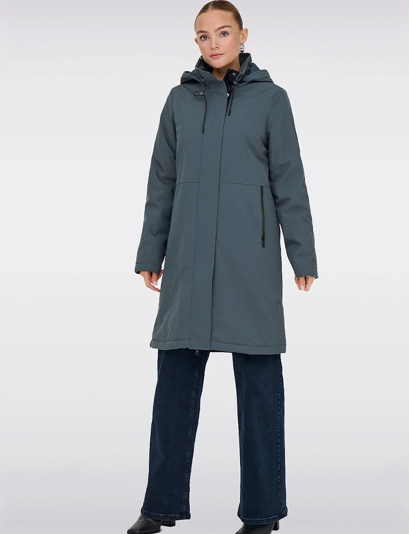 Sleek Water and Wind Resistant Oversized Parka Coat with Detachable Hood by Only