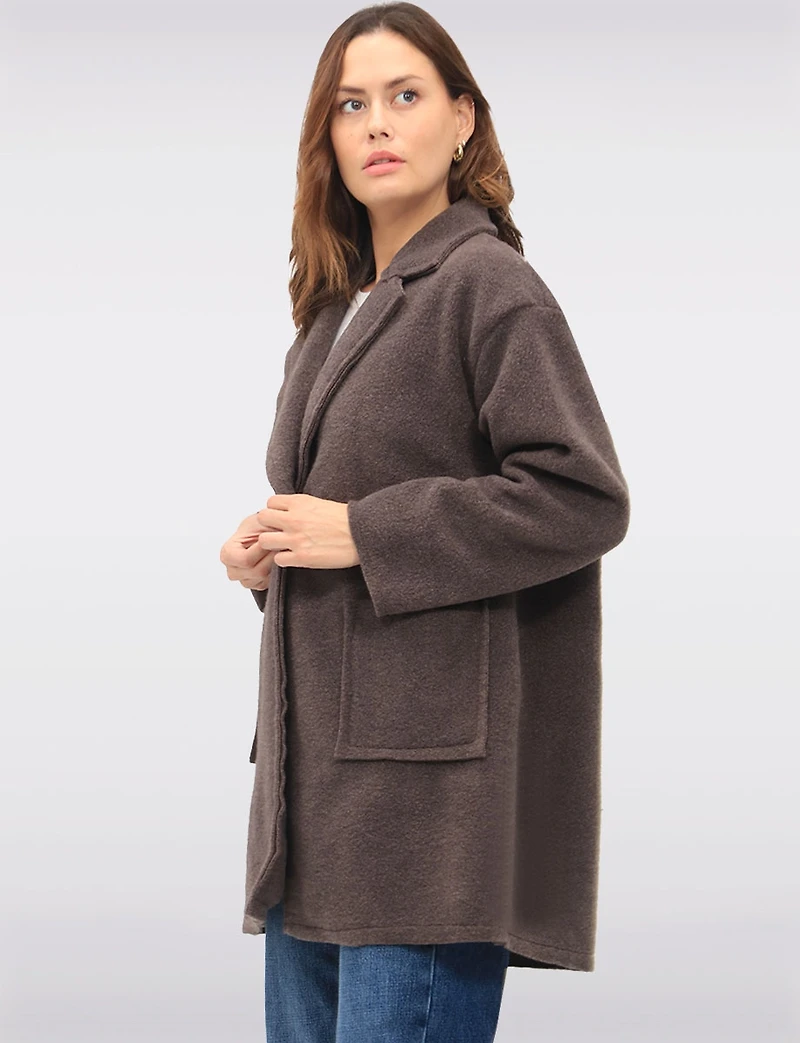 Single-Breasted Notch Collar Boucle Coat with Patch Pockets by Froccella