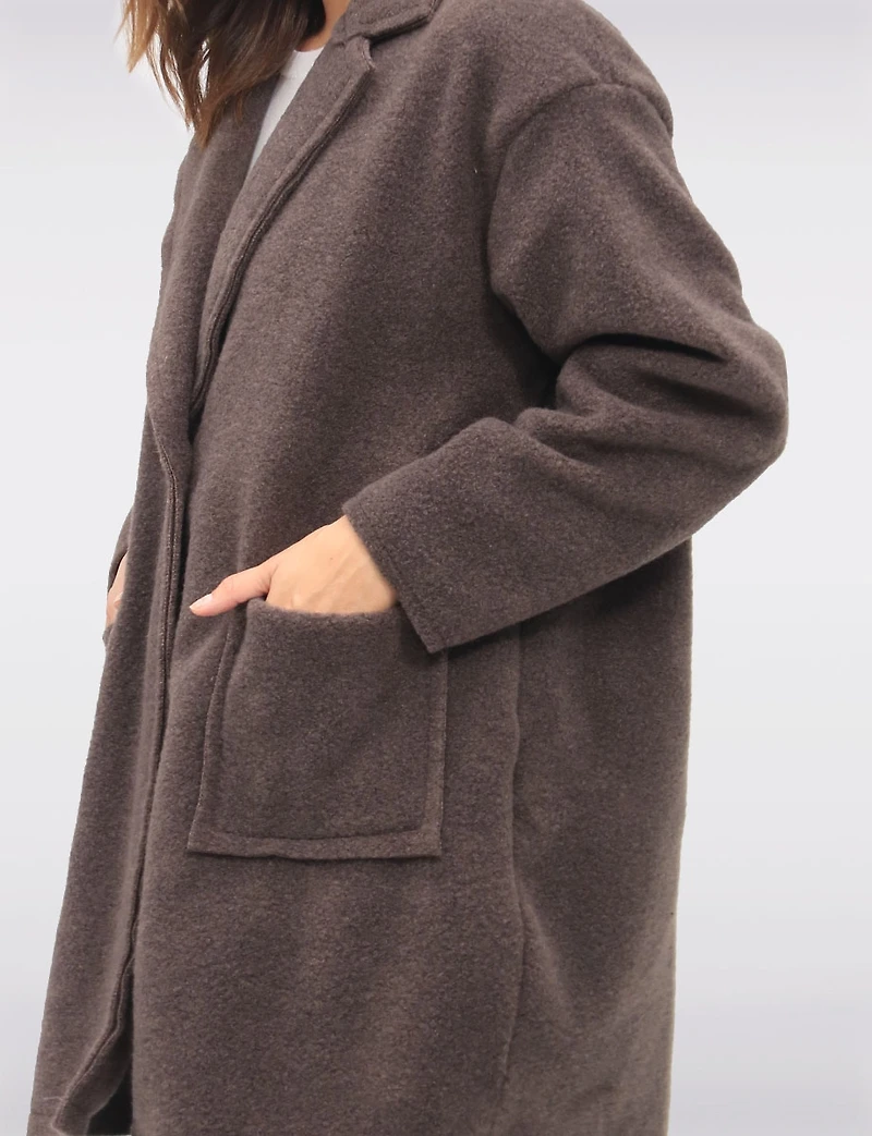 Single-Breasted Notch Collar Boucle Coat with Patch Pockets by Froccella