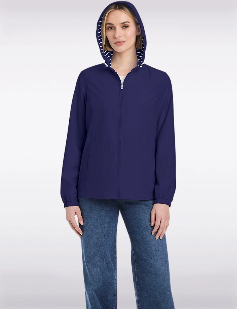 Lightweight Active Sporty Windbreaker Jacket With Striped-Lined Hood by Details