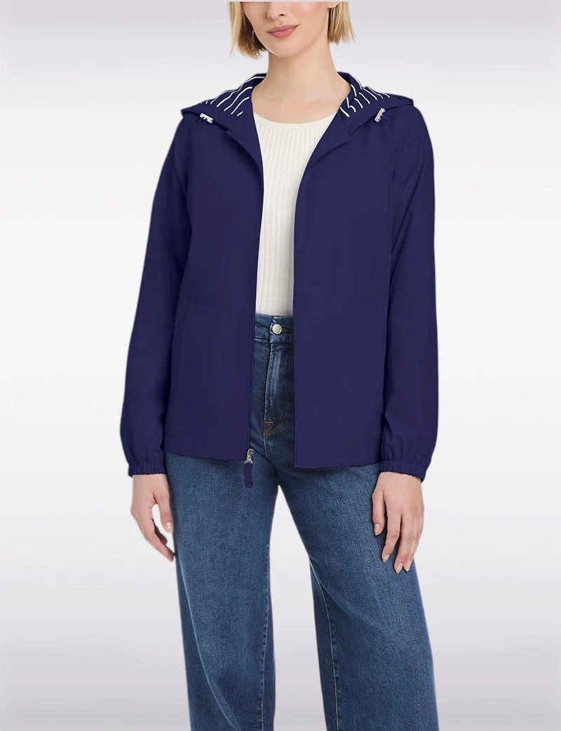 Lightweight Active Sporty Windbreaker Jacket With Striped-Lined Hood by Details