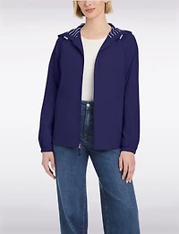 Lightweight Active Sporty Windbreaker Jacket With Striped-Lined Hood by Details