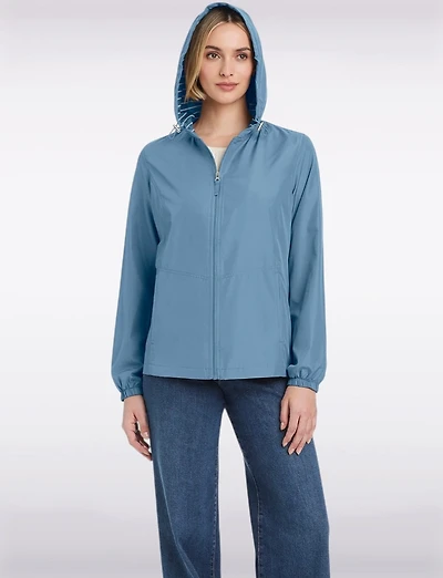 Lightweight Active Sporty Windbreaker Jacket With Striped-Lined Hood by Details
