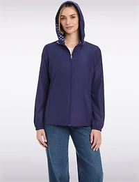 Lightweight Active Sporty Windbreaker Jacket With Gingham-Lined Hood by Details