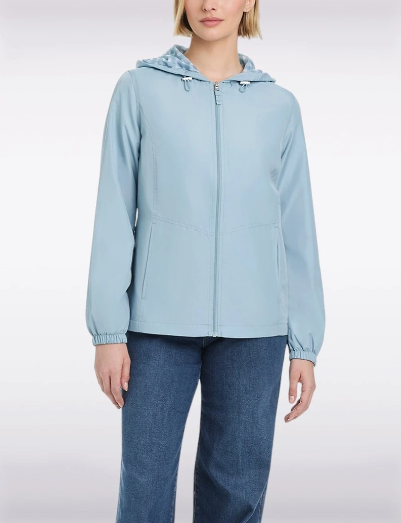 Lightweight Active Sporty Windbreaker Jacket With Gingham-Lined Hood by Details