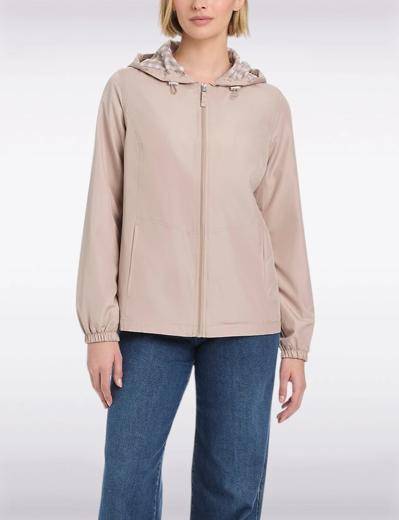 Lightweight Active Sporty Windbreaker Jacket With Gingham-Lined Hood by Details
