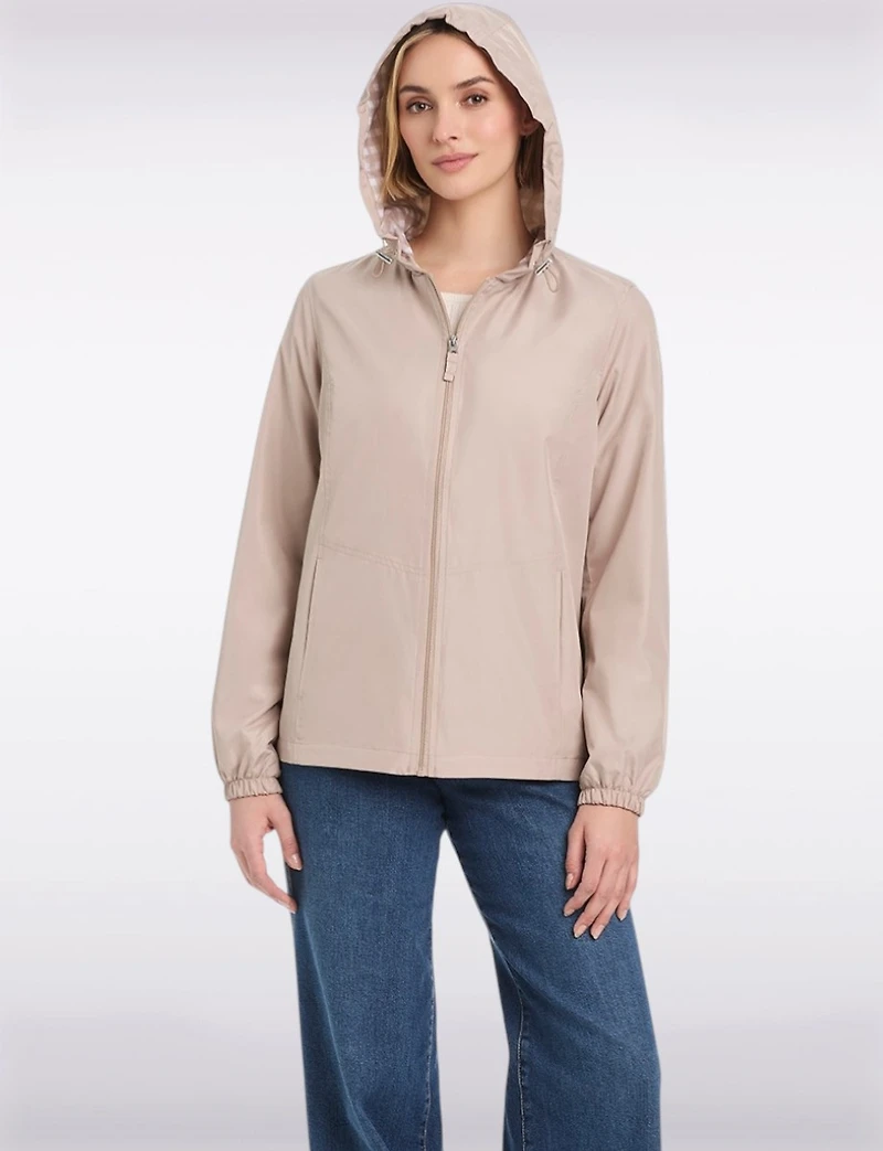 Lightweight Active Sporty Windbreaker Jacket With Gingham-Lined Hood by Details