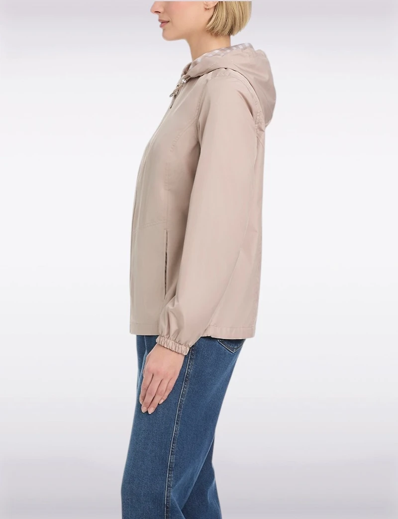 Lightweight Active Sporty Windbreaker Jacket With Gingham-Lined Hood by Details