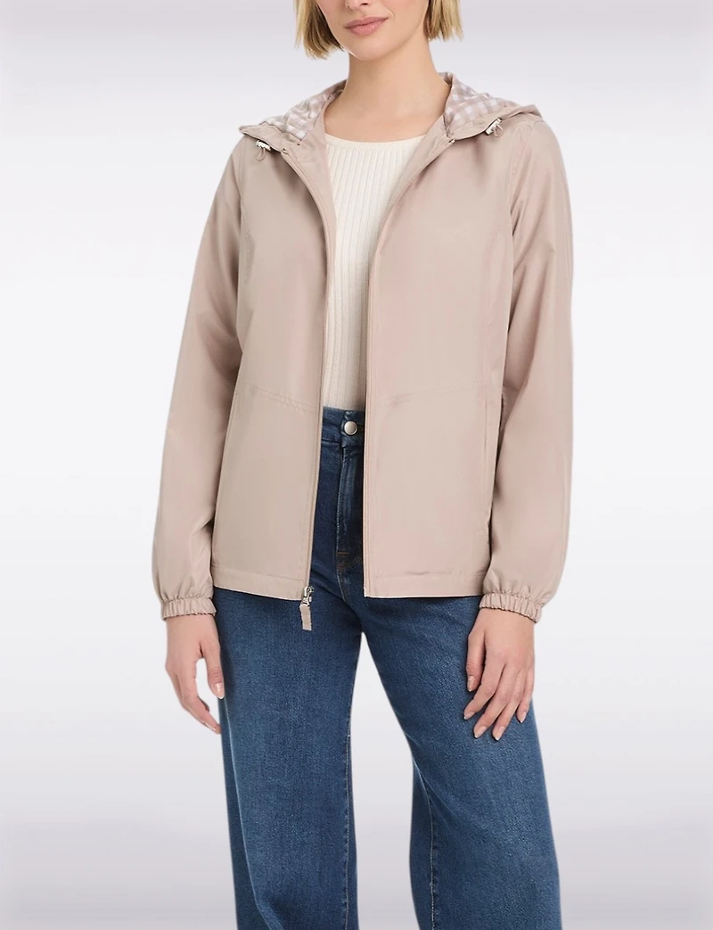 Lightweight Active Sporty Windbreaker Jacket With Gingham-Lined Hood by Details