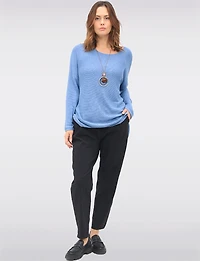 Ultra-Soft Drop Shoulder Long Sleeve Knit Top with Necklace by Froccella