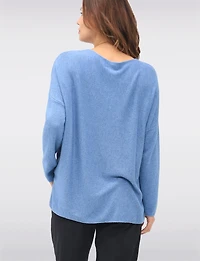 Ultra-Soft Drop Shoulder Long Sleeve Knit Top with Necklace by Froccella