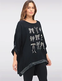 Sequin Bow & Cheetah Print High-Low Top with Adjustable Sleeves by Froccella