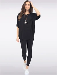 Chic Relaxed-Fit Solid Dolman Sleeve Top with Statement Necklace by Froccella
